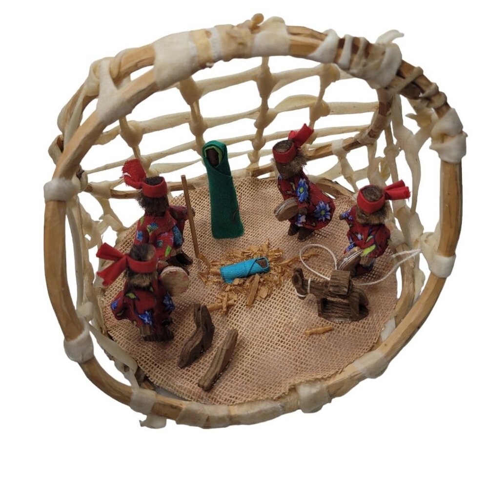 Mexican Nativity‎ Handmade Fabric Wood Rawhide Sinew Donkey Vintage